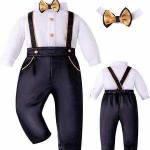 Baby Formal Tuxedo Set with Gold Bow Tie